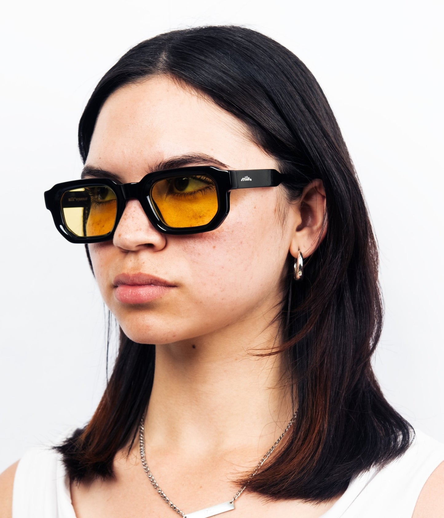 milk* eyewear Jules Sunglasses - gloss Black, Yellow lens. - milk* eyewear