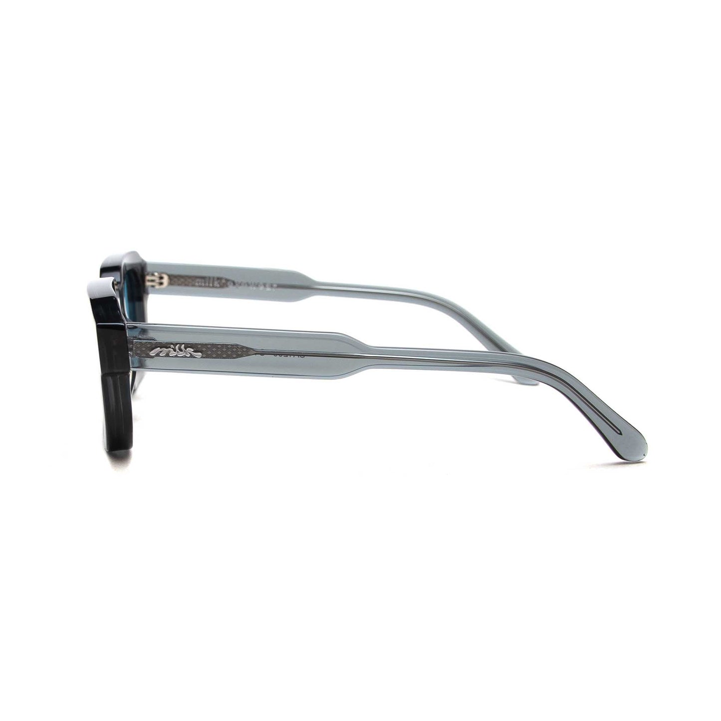 milk* eyewear Jules Sunglasses - translucent Grey, Blue lens. - milk* eyewear