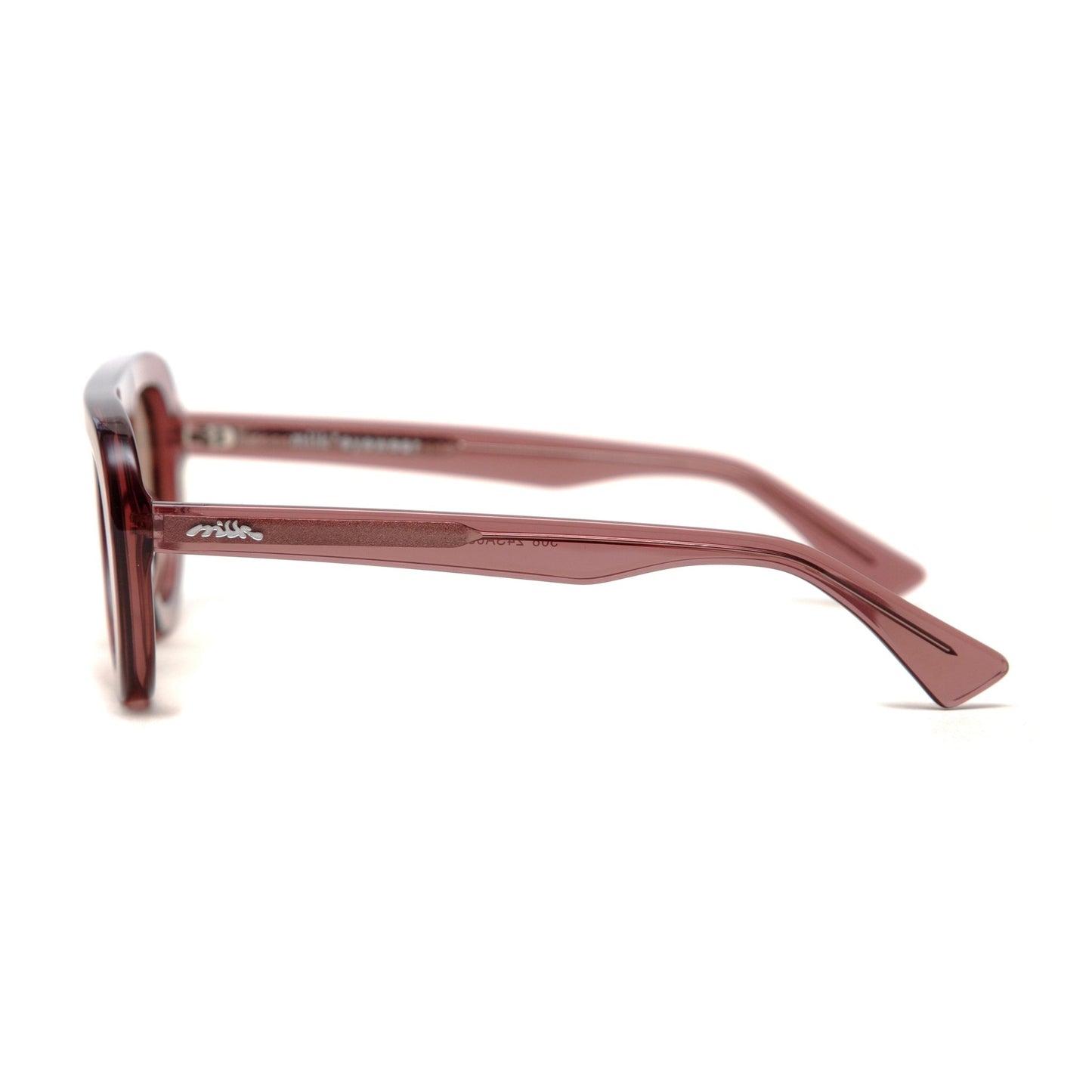 milk* eyewear Lance Sunglasses - Pink Translucent Acetate, Golden Brown Polarised Lens. - milk* eyewear