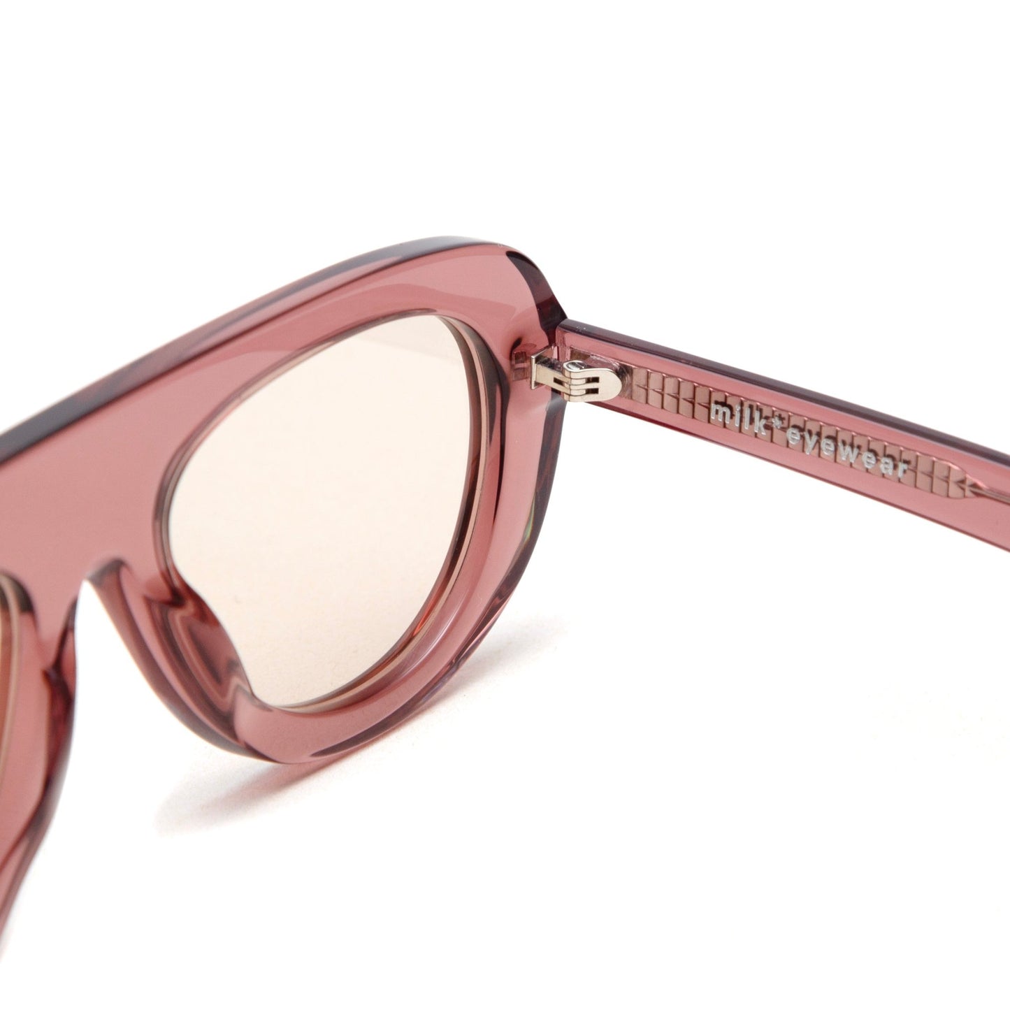 milk* eyewear Lance Sunglasses - Pink Translucent Acetate, Golden Brown Polarised Lens. - milk* eyewear