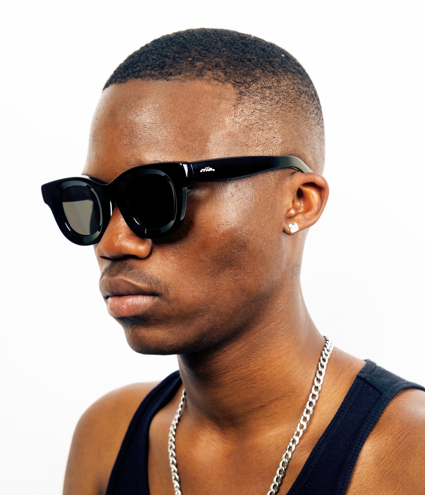 milk* eyewear Marsellus Sunglasses - Gloss Black, Black lens - milk* eyewear