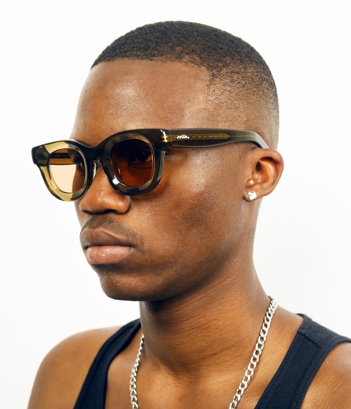 milk* eyewear Marsellus Sunglasses - Olive, Orange lens - milk* eyewear