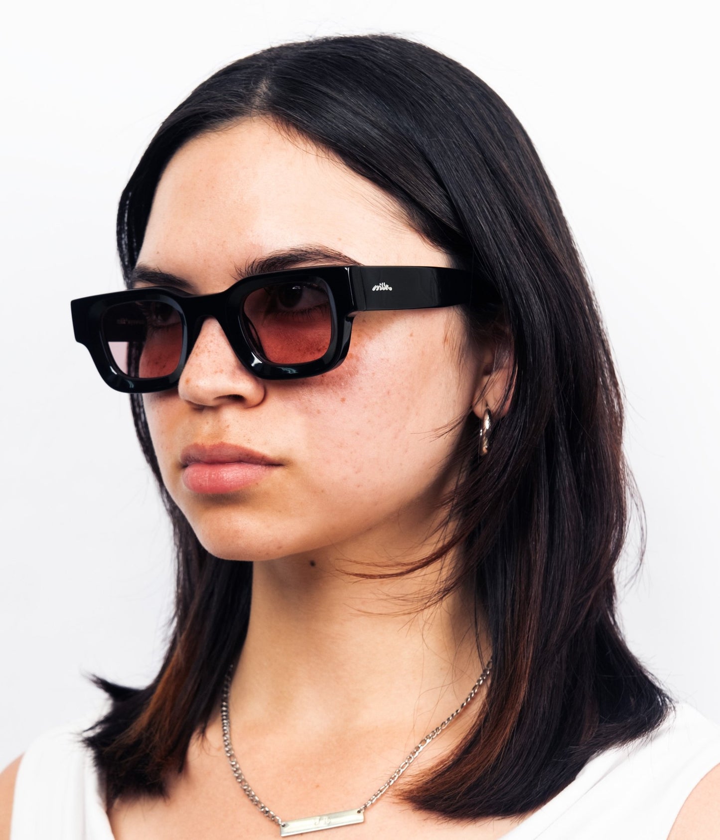 milk* eyewear Vincent Sunglasses - Gloss Black, Pink lens - milk* eyewear