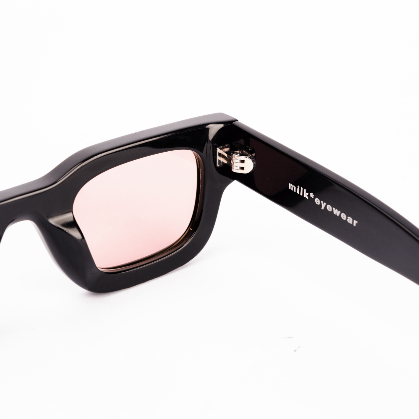 milk* eyewear Vincent Sunglasses - Gloss Black, Pink lens - milk* eyewear