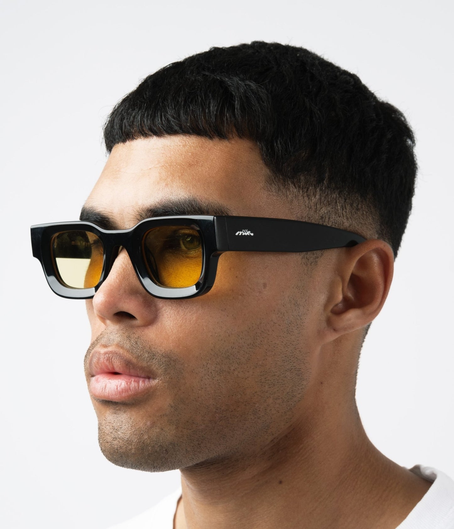 milk* eyewear Vincent Sunglasses - Gloss Black, Yellow lens - milk* eyewear