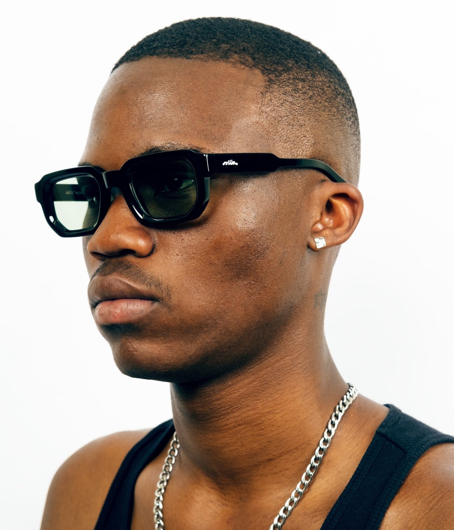 milk* eyewear Jules Sunglasses - gloss Black, Green lens. - milk* eyewear