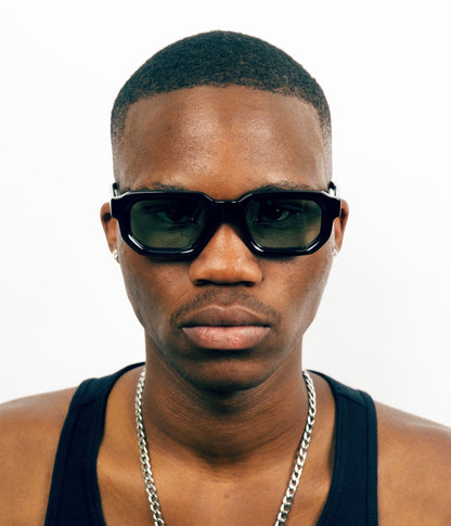 milk* eyewear Jules Sunglasses - gloss Black, Green lens. - milk* eyewear