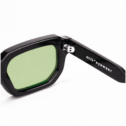 milk* eyewear Jules Sunglasses - gloss Black, Green lens. - milk* eyewear
