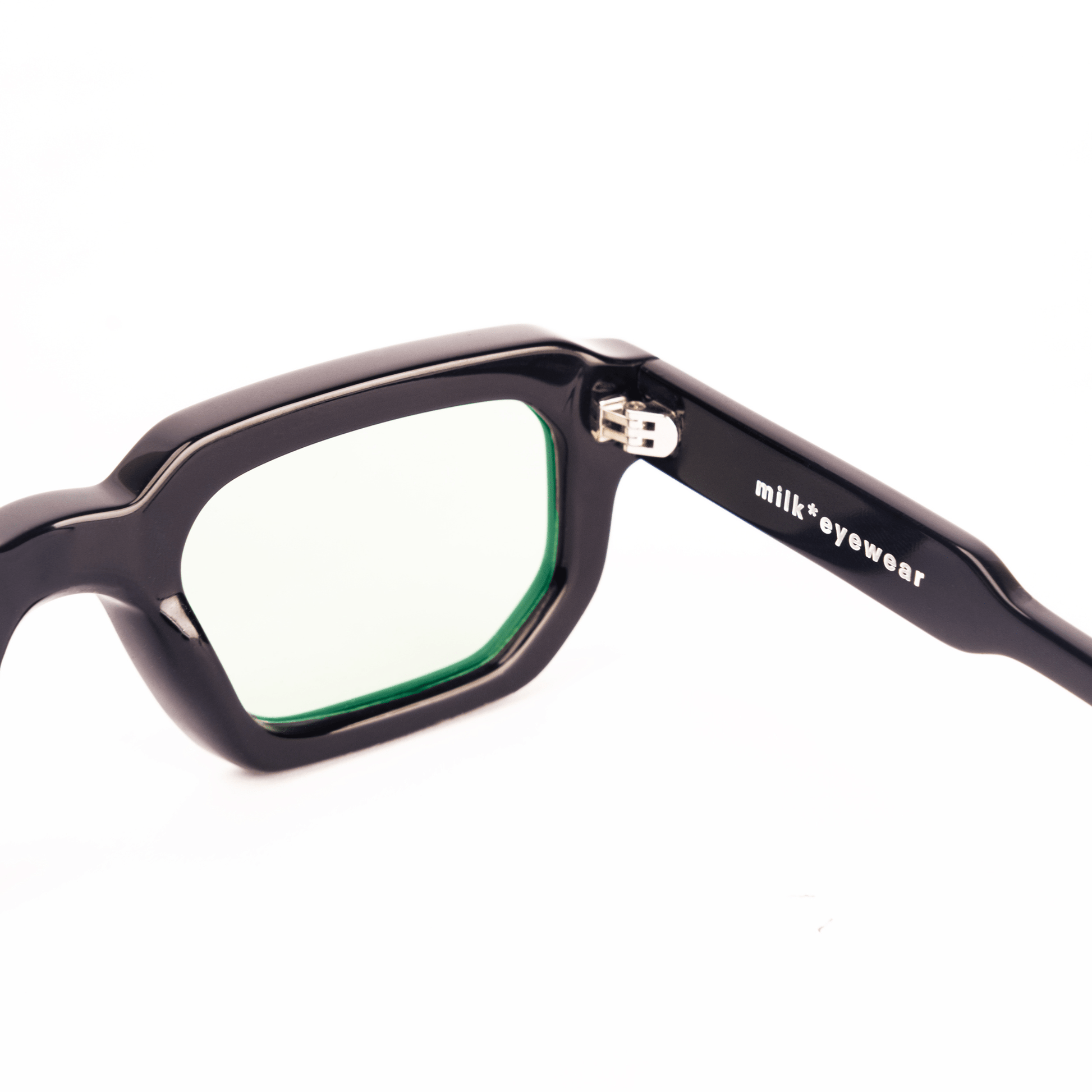 milk* eyewear Jules Sunglasses - gloss Black, Green lens. - milk* eyewear