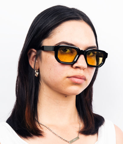 milk* eyewear Jules Sunglasses - gloss Black, Yellow lens. - milk* eyewear