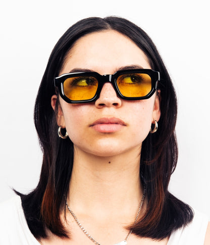 milk* eyewear Jules Sunglasses - gloss Black, Yellow lens. - milk* eyewear