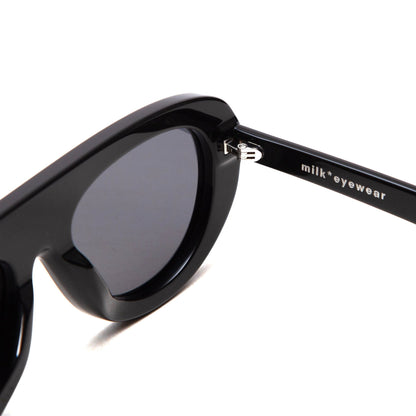 milk* eyewear Lance Sunglasses - Black Acetate, Black Polarised Lens. - milk* eyewear