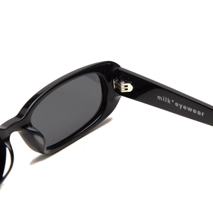 milk* eyewear Zed Sunglasses - Black Mazzucchelli Acetate, Black Polarised Lens. - milk* eyewear